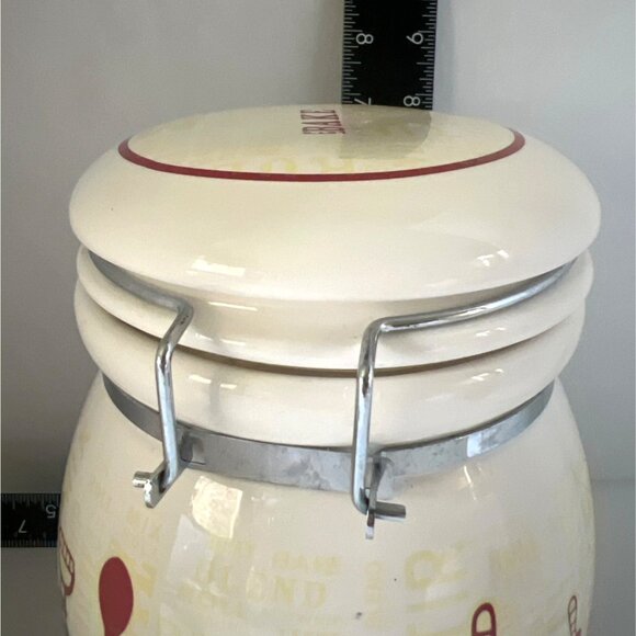 Retro Ceramic Kitchen Canister Hinged Lid Gasket Baking Pattern White Yellow Red - Picture 10 of 10